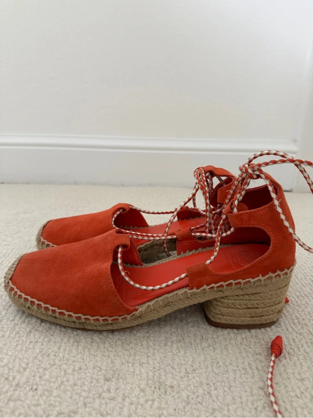 Tory Burch Orange Suede Lace-Up Espadrilles - Women Sz 9.5 - Picture 3 of 8